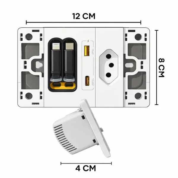 Medidas da tomada: 12 cm x 8 cm x 4 cm de profundidade